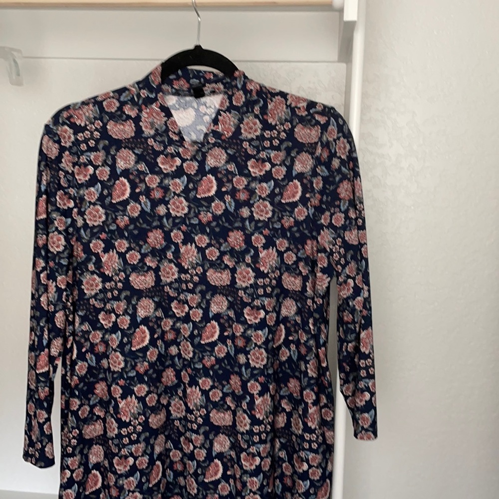 Junior's Printed Mock Neck 3/4 Sleeve Dress